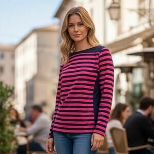 Vintage Y2K The Limited Striped Top MEDIUM Pink and Navy Blue Preppy